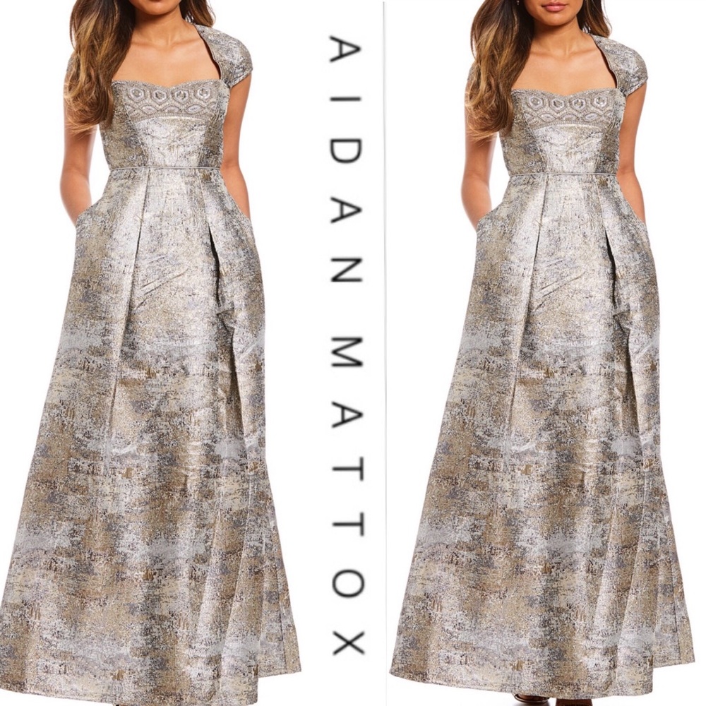 Aidan Mattox cap sleeves embellished Long Gown